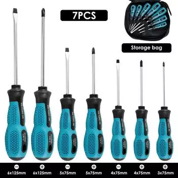 Новый набор из 7 отверток с магнитным наконечником, прочные отвертки, набор ручных инструментов, метрическая крестовая плоская отвертка CRV с сумкой для хранения