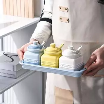 Новый набор из трех предметов для макарон с крышкой, керамическая банка для приправ, кухонное хранилище, солонка, организация и хранение приправ