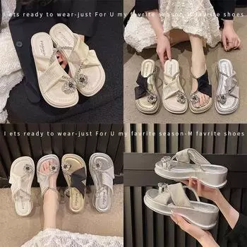 Новый набор классных тапочек со стразами для женщин, легкие босоножки на толстой подошве, модные босоножки на одной педали для девочек 34 золотой