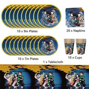 Новый набор посуды «Клинок, рассекающий демонов» из 51 предмета включает тарелки, чашки, салфетки, скатерти