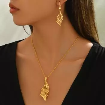Новый набор украшений для Ближнего Востока 2025 года Женская длинная цепочка на ключицу с 18-каратным гальваническим золотым покрытием, универсальные серьги