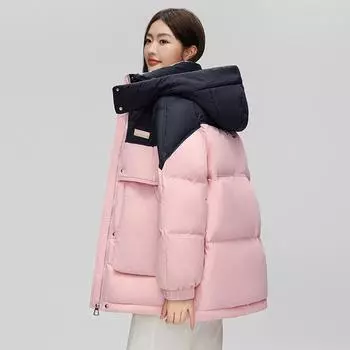 Новый национальный стандарт 90% белый утиный пух, цвет соответствует пуховой куртке для женщин 2024 года, новая утолщенная куртка из хлеба, маленькое короткое зимнее пальто S розовый