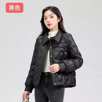 Новый национальный стандарт 90% пуховик женский 2024 короткий легкий и тонкий хлеб маленький свободный повседневный модный пальто S чёрный