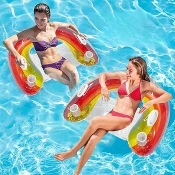 Новый надувной поплавок для взрослых, кольцо для плавания, надувное крепление с блестками, радужное сиденье, утолщенный надувной поплавок 92*77CM