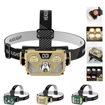 Новый налобный светодиодный налобный фонарь с интеллектуальным цифровым дисплеем, крепящийся на голову, имеет двойной источник света и четыре долговечные фары наружного освещения.