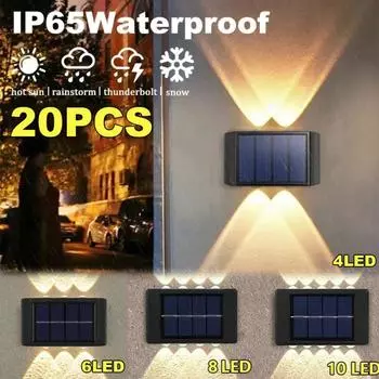 Новый настенный светильник на солнечных батареях 10, водонепроницаемый, работающий от солнечной энергии, для освещения сада, крыльца, двора, украшения 2PCS