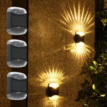 Новый настенный светильник с солнечной проекцией, открытый сад, украшение забора во дворе, 4 светодиодный уличный водонепроницаемый верхний и нижний люминесцентный настенный светильник B (White)