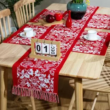 Новый настольный флаг красный обеденный стол журнальный столик декоративный настольный флаг набор подставок жаккардовый настольный флаг семейный новогодний длинный скатерть универсальный 30*45cm