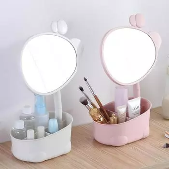 Новый настольный ящик для хранения, зеркало для макияжа, домашнее настольное маленькое женское переносное зеркало для общежития, студенческое зеркало небесно-голубой