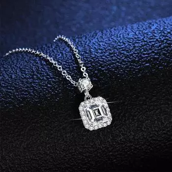 Новый настоящий квадратный кулон из муассанита, ожерелье D, цвет, чистое серебро S925, позолота 18 карат, для женщин, свадебные ювелирные украшения 1.0ct D Color