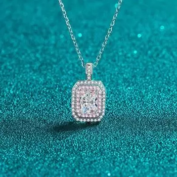 Новый настоящий квадратный кулон из муассанита, ожерелье сияющей огранки изумрудной огранки, бриллиант S925, серебро, ювелирные изделия, подарок для женщин 1ct Radiant Cut