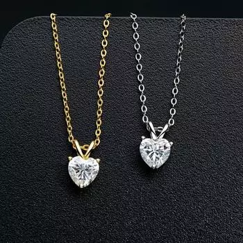 Новый настоящий муассанит сердце кулон ожерелье VVS1 D цвет чистый S925 серебро ювелирные изделия подарок для женщин 6.5mm 1.0ct D Color жёлтый