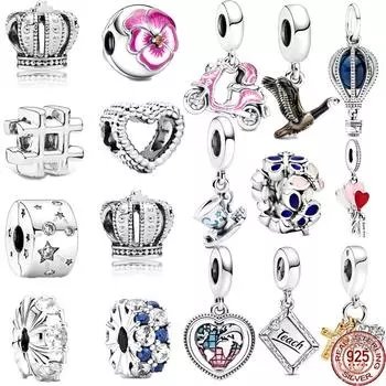 Новый настоящий S925 стерлингового серебра Санта-Клаус розовый скутер Шарм Любовь Корона бусины подходят оригинальный браслет DIY женские ювелирные изделия