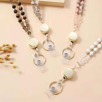 Новый натуральный камень кристалл бисер шнурок значок катушка длинное ожерелье шнурок учитель шнурок держатель значка женский подарок C