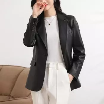 Новый натуральный овчинный тонкий кожаный пиджак женский дорожный тонкий молодежный костюм M