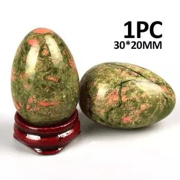 Новый натуральный унакитовый драгоценный камень в форме яйца, массажный камень с деревянной основой 30*20 мм