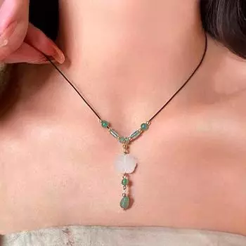 Новый нефритовый корень лотоса, кулон, ожерелье, плетеная веревка из бисера, цепочка на ключицу, женская ювелирная подвеска
