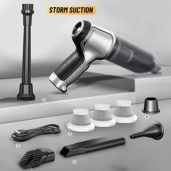 Новый немецкий бесщеточный беспроводной автомобильный пылесос 25000 Па с мощным всасыванием, ручной бытовой мини-пылесос для сухой и влажной уборки серебряный