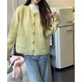 Новый нежный ветер сладкий допамин небольшой аромат свитер куртка женский вязаный кардиган универсальный топ модный average size светло-синий