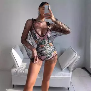 Новый ночной клуб сексуальная рыболовная сеть вспышка алмаз снаружи с горячей девушкой топ короткий рукав женские колготки S чёрный