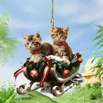 Новый Новый год Рождество кот и снегоход акриловый плоский 2D подвеска зеркало заднего вида автомобиля плоский подвеска украшение для дома праздник подвеска