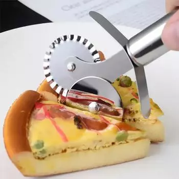 Новый нож для пиццы с двойным колесом из нержавеющей стали, оптовая продажа, кухонная кружевная машина для выпечки тортов, нож для пиццы серый