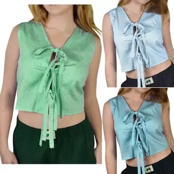 Новый облегающий ажурный женский модный полосатый жилет без рукавов без бретелек, топ L синий