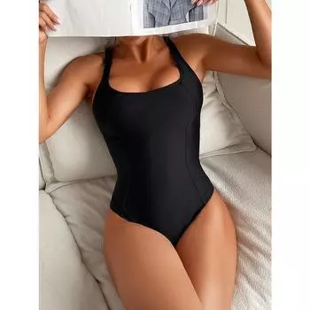 Новый облегающий консервативный цельный купальник однотонный пустой пляжный купальник-бикини S