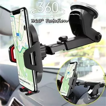 Новый обновленный автомобильный держатель на присоске для мобильного телефона, GPS, поддержка мобильного аккумулятора, IPhone 12 11 Pro Max X 7 8 Plus Xiaomi Redmi Huawei чёрный