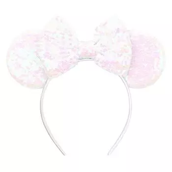 Новый ободок для волос с мышиными ушками на Белый день с вуалью, пайетками, бантом 5 дюймов, головной убор для женщин, фестивальный ободок для волос, аксессуары для волос для одиночной вечеринки, сделай сам