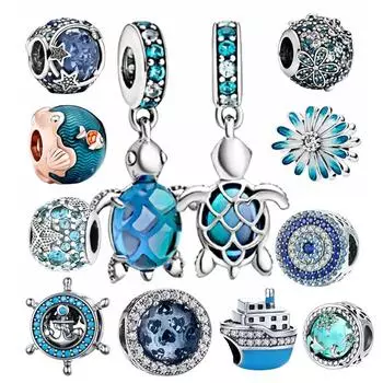 Новый Ocean Blue Sea Turtle Dangle Бусина Fit Original Charms Серебряный 925 Браслет Diy Женская Бижутерия Летняя Коллекция