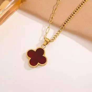 Новый односторонний кулон из натурального оникса с четырьмя листами клевера, модное невыцветающее ожерелье из титановой стали, цепочка на ключицу, цепочка на шею, ювелирные изделия.
