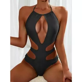 Новый однотонный купальник в стиле ретро с бретельками на шее, европейский и американский сексуальный купальник-бикини с высокой температурой для женщин S неоновый жёлтый