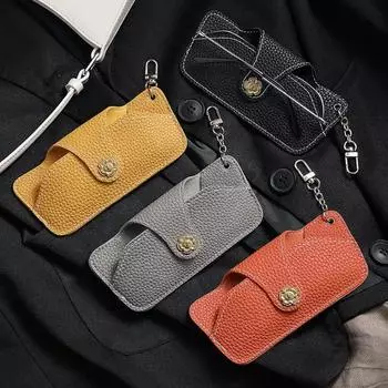 Новый однотонный модный чехол для очков из натуральной кожи, футляр для очков для мужчин и женщин, портативный защитный чехол для солнцезащитных очков с брелоком оранжевый