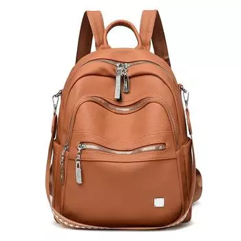 Новый однотонный мягкий кожаный рюкзак большой емкости, модная легкая многоцелевая женская сумка, повседневная сумка через плечо