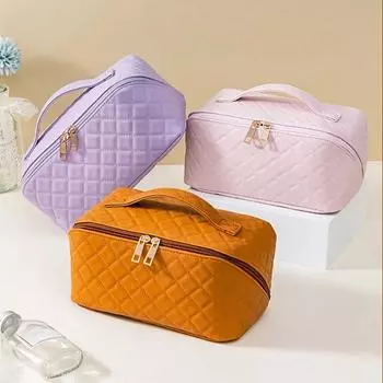 Новый однотонный простой косметичка из искусственной кожи, большая вместительная косметичка, дорожная портативная косметичка для ухода за кожей, органайзер для туалетных принадлежностей чёрный