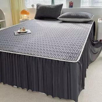 Новый однотонный противоскользящий латексный крутой коврик, юбка-юбка из ледяного шелка, мягкий коврик, покрывало на кровать, комплект из трех предметов, летнее постельное белье и простыни 120x200cm 2pcs