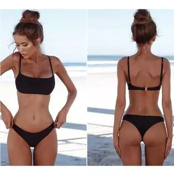 Новый однотонный сексуальный комплект бикини женский купальный костюм модный купальник из двух предметов купальный костюм женский бикини плюс размер XL комплекты XL чёрный