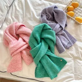 Новый однотонный шарф для женщин на весну и осень, универсальный ремешок на запястье, повязка на голову, модное украшение, защита шеи для студентов, небольшой шарф 23*166cm