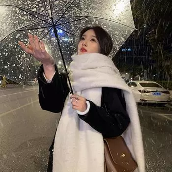 Новый однотонный шарф из мохера, женский зимний теплый шарф, утолщенная шаль с кисточками цвета макарон 38*240cm белый