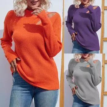 Новый однотонный свитер с полуводолазкой и открытыми плечами, женский топ на осень и зиму S серый