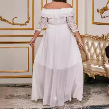 Новый однотонный весенне-летний элегантный облегающий женский комбинезон из кружевного шифона с одним словом на плече и рукавами средней длины 1XL белый