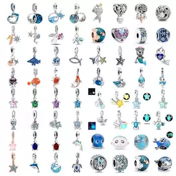 Новый оригинальный S925 посеребренный Bule Turtl, светящаяся в темноте лампочка из бисера, подвеска, подходит для браслета, ожерелье, женские ювелирные изделия своими руками