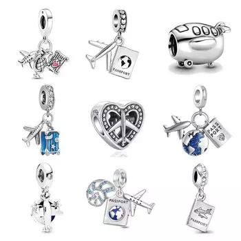 Новый оригинальный S925 стерлингового серебра самолет паспорт подвески бусины земли подходят браслет женские ювелирные изделия ожерелье амулет
