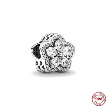 Новый оригинальный серебряный цвет Pave Flower бисер подходит для европейской моды Charms браслет браслеты Diy ювелирные изделия P218 -Y