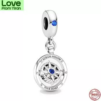 Новый оригинальный серебряный цвет вращающийся компас бусина подвеска подходит европейский модный браслет подвески браслеты ювелирные изделия своими руками P979