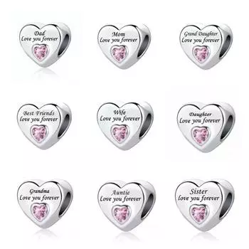 Новый оригинальный серебряный кулон S925, семейное письмо, тетя, бабушка, люблю тебя навсегда, подвески из бисера, подходят для браслета, женские ювелирные изделия своими руками