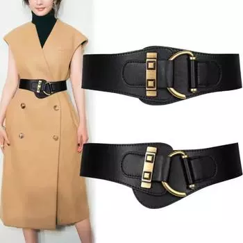 Новый осенне-зимний эластичный пояс для женщин, широкий ремень из натуральной кожи для платья, пальто и пуховика красный