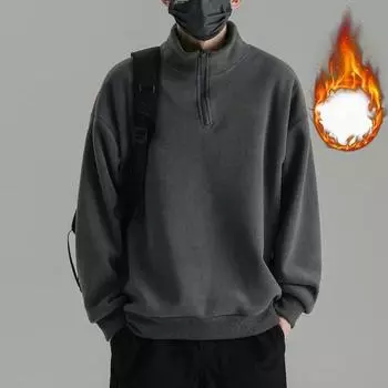 Новый осенне-зимний флисовый топ с воротником-стойкой и бархатной утепленной однотонной толстовкой с воротником-стойкой на половину молнии M серый