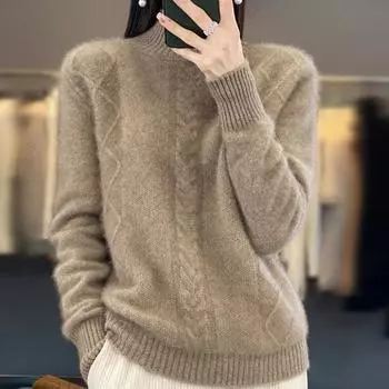 Новый осенне-зимний кардиган с полувысоким воротником для женщин, утолщенный свитер с узором «витая коса», свободный ленивый базовый кардиган S